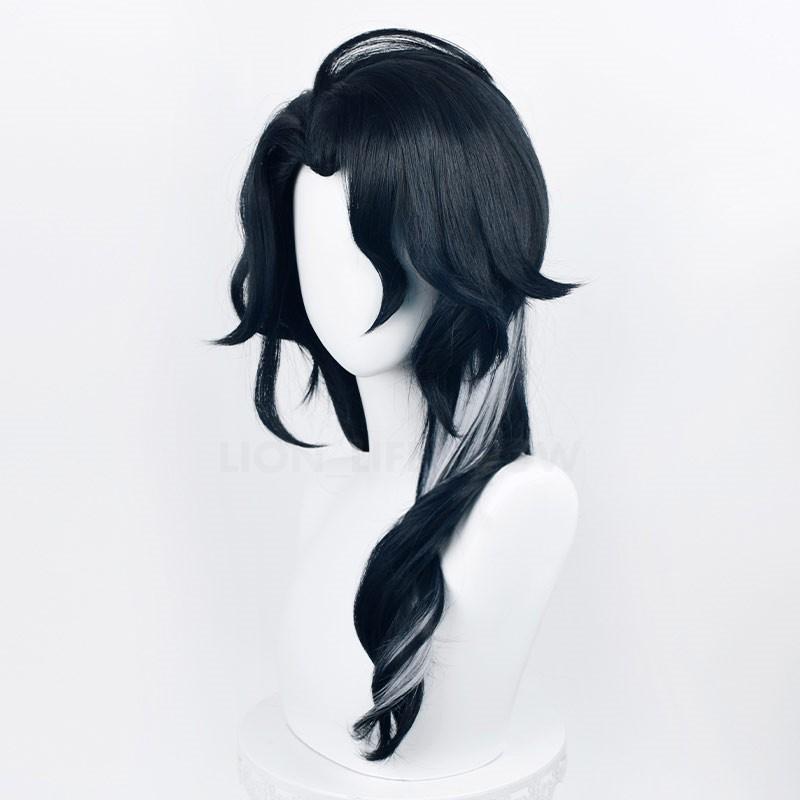 Genshin Impact Regrator Pantalone Cosplay Wigs Glasses Pantalone Fatui Dark Blue  Wigs + Free Wig Cap