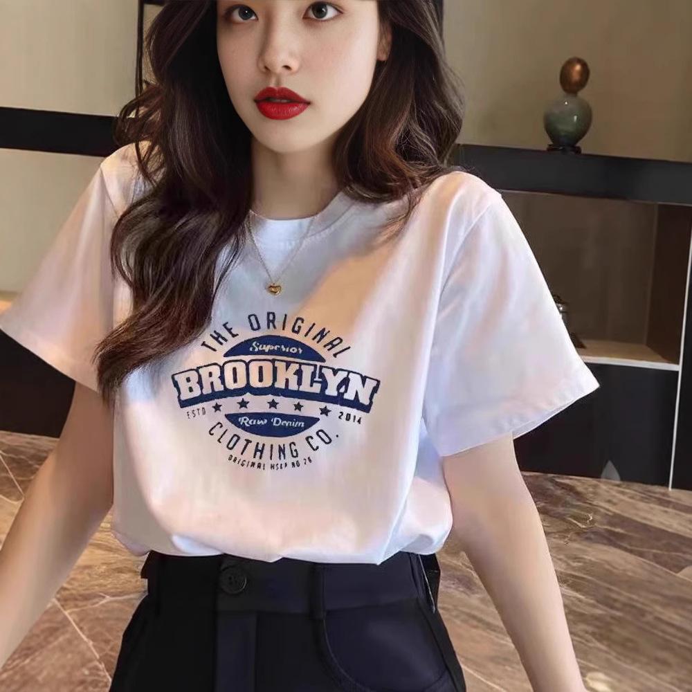 

European white short-sleeved t-shirt women s pure cotton 2026 new loose and thin round neck ins trendy inner bottom top M белый