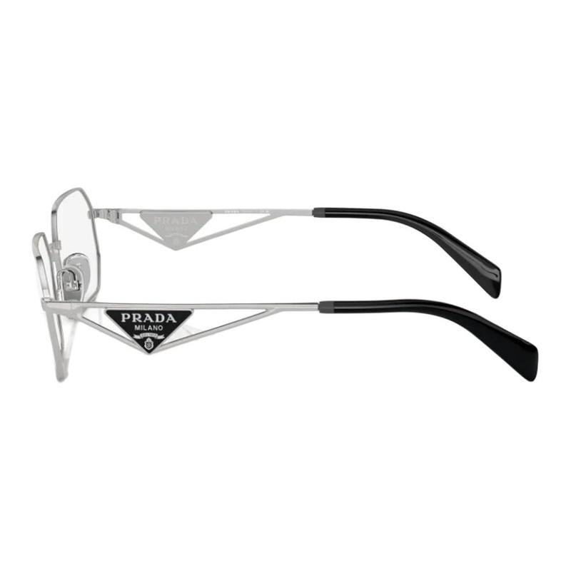 Prada [Verfügbare Brillen] Hohl geschliffene Bügel, optische Fassung in unregelmäßiger Form, Damenstil, Silber Silber 56 im Originalkarton und Beutel