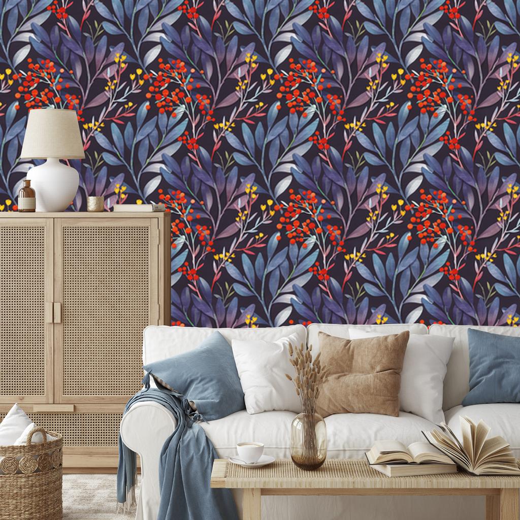Wallpaper Plants pattern in retro style for living room and bedroom 50x1000