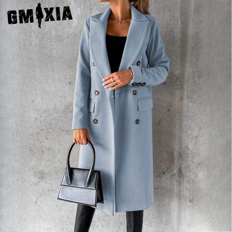 GMXIA Damen Vintage Casual Gitterdruck Herbst Winter Langarm Polokragen Jacken & Mäntel