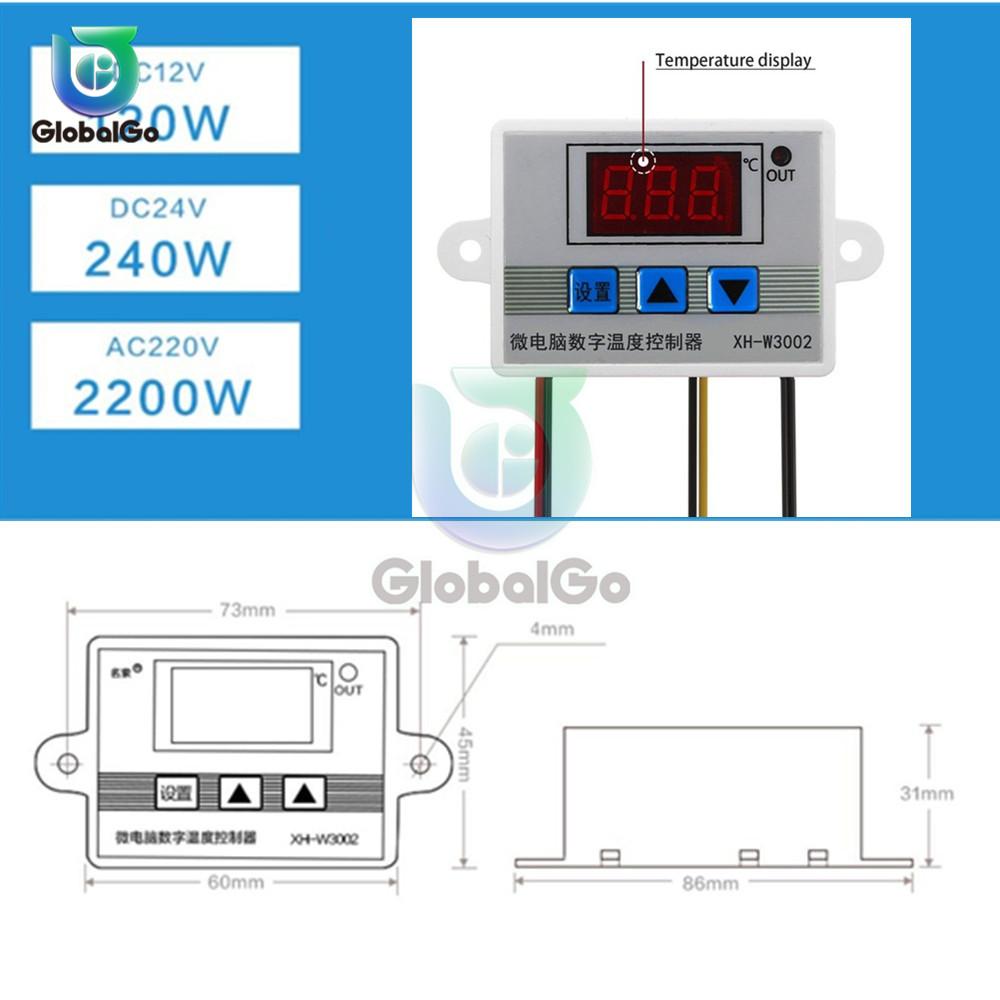 W3002 12V 24V 110V 220V LED Digitální regulátor teploty Termostat Termoregulátor Senzor Měřič Lednice Vytápění Vody Chlazení