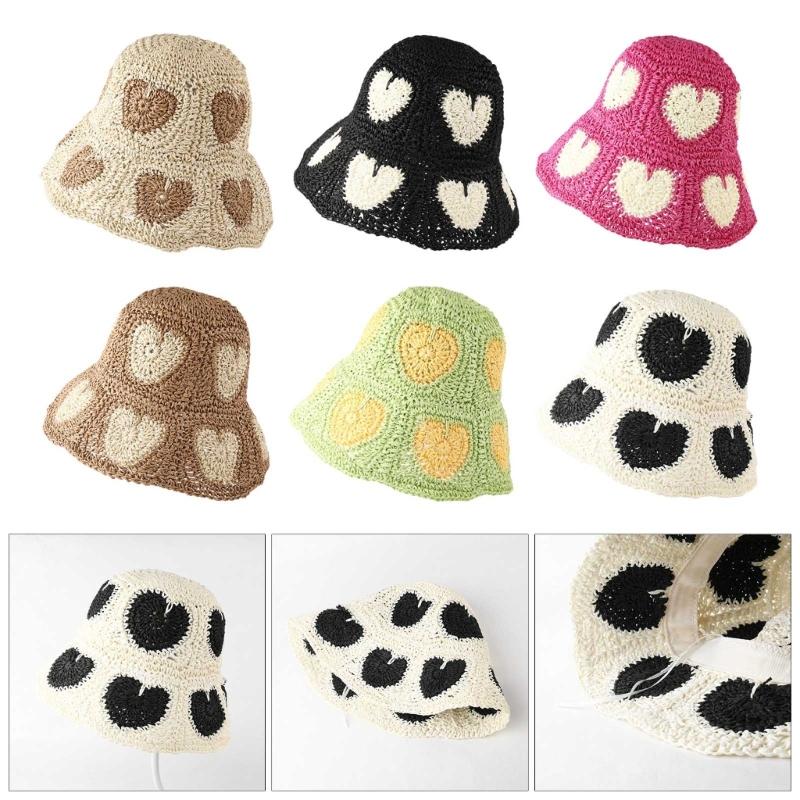 Handmade Bucket Hat Elegant Colorful Decorated Cloches Style for Women Party Heart Hat Cloche Lady Knitted Bucket Hat