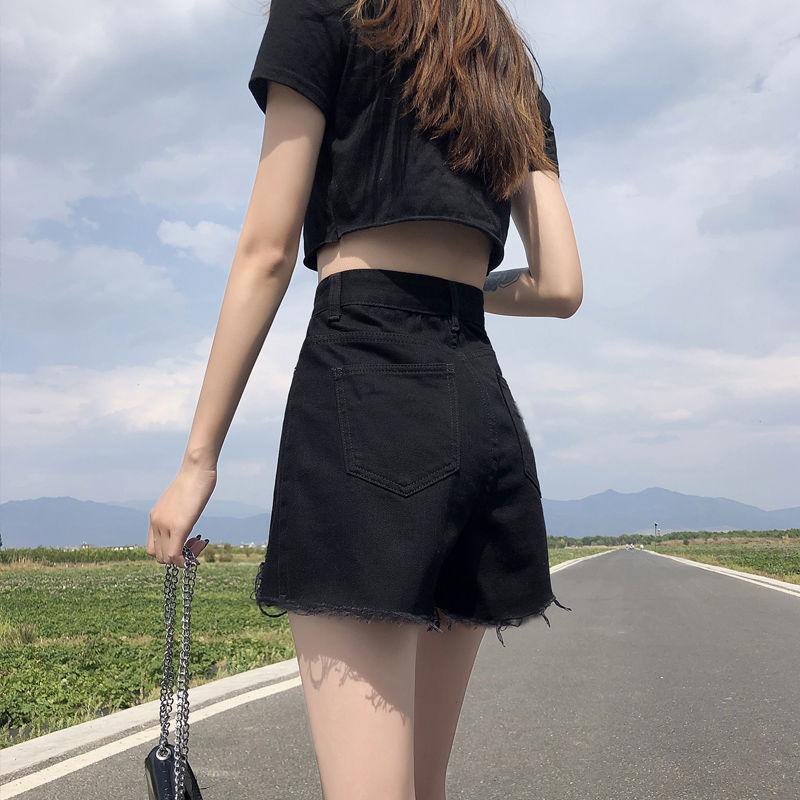 Pants Classic and Minimalist Fashion Versatile Broken Holes Thin Female High-waisted A Word Thin Loose Wide-legged Son Denim Shorts Individuality