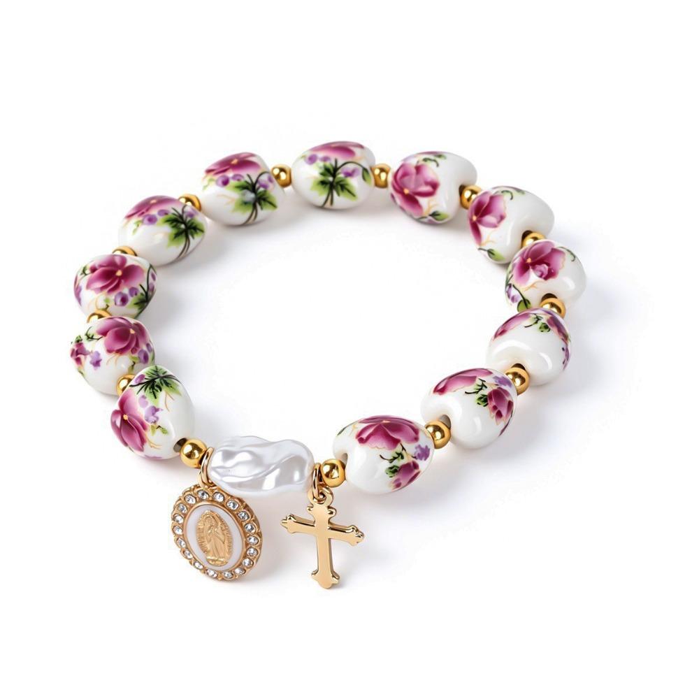 Metal Beaded Elastic Beads Bracelets Bow Ceramics Bracelet Trendy Women Bangle Girls