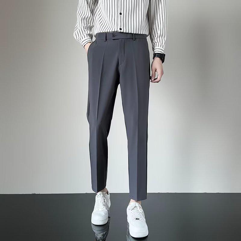 

Мужские узкие повседневные брюки Nine-Point в корейском стиле — легкие, зрелые, высококачественные, летние, универсальные, маленький костюмный дизайн 38 темно-серого