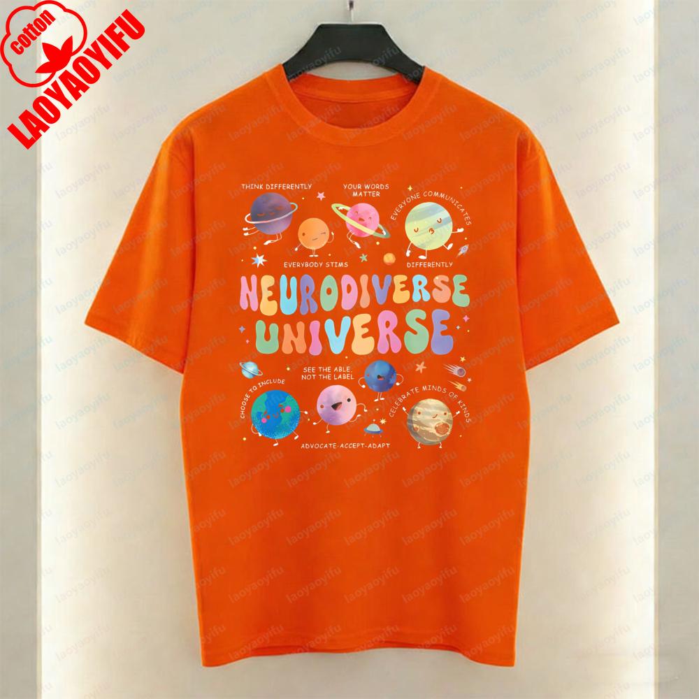 Autism Acceptance Women TShirt Neurodiverse Universe Print Tops Trendy Casual Cotton Tee Casual Style Kawaii Clothes Ropa Mujer 4XL