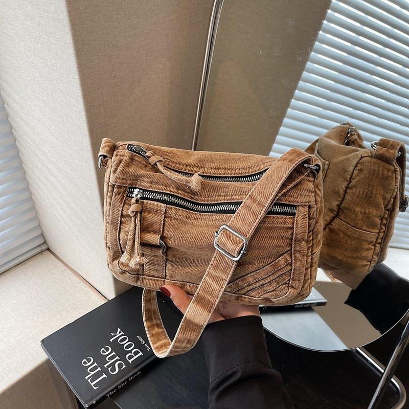 Retro Washed Denim Crossbody Bag for Women In Summer, Simple and Artistic Casual, Multi Pocket Single Shoulder Small Square Bag