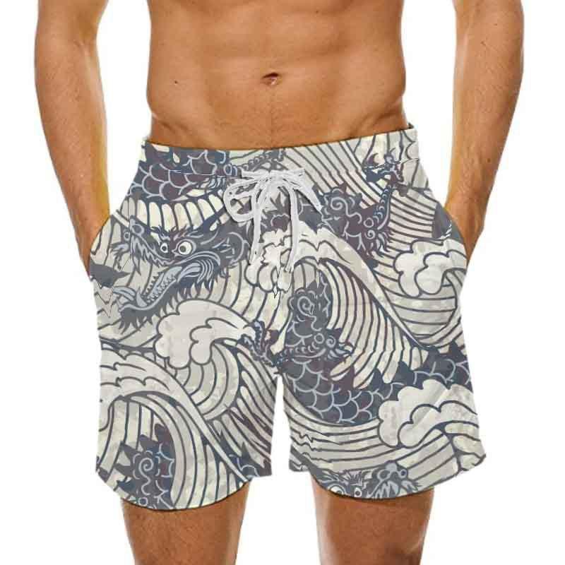 Man's Beach Shorts Swim Sportswear Boardshort Wave 3D Printed Fitness Short Pants Male Oversized Gym Trunks Surf Board  Swimsuit