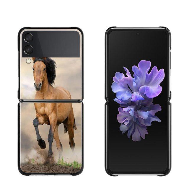 Phone Case For Samsung Galaxy Z Flip3 5g Back Pc Case For Samsung Z Flip Capa Black Shell Hard Fundas Running Horses