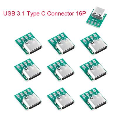 10 sztuk złącze USB 3.1 Typu C 16 pinów Płytka testowa PCB Adapter Gniazdo 16P Do linii danych Przewód Kabel Transfer