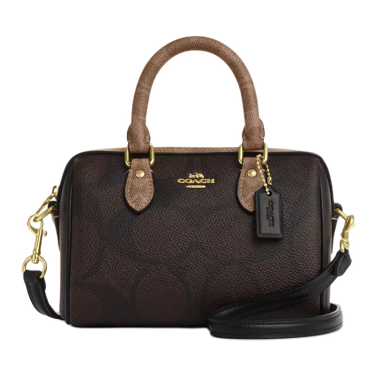 

Сумка на плечо через плечо Coach Rowan 18 с верхней молнией из кожи Маленькая женская сумка Коричневый CAB16-IMXI8 Gift Set (Box+Pocket Mirror)