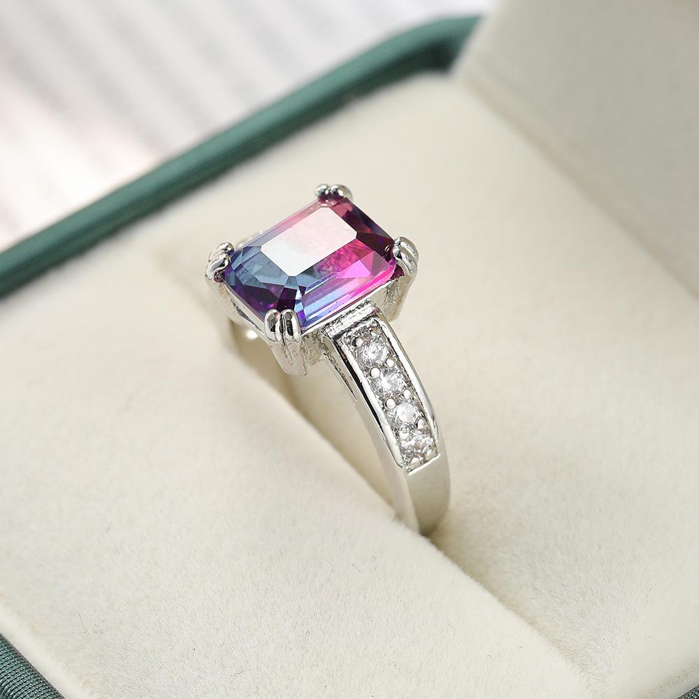 Eternity Crystal Rings For Women Seven Colors Amethyst Ring Natural Moissanite Silver Color Ring For Wedding OL  Gifts