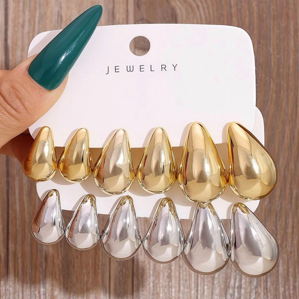 6pairs Gold Plated Waterdrop Earring Set Glossy Finish Hanging Dangle Earring  Daily Wear