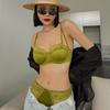 Nuevo Conjunto de sujetador bordado de copo de nieve de encaje, ropa interior Sexy de copa fina 1/2 para mujer, sostén push-up y bragas verdes de verano, conjunto de lencería
