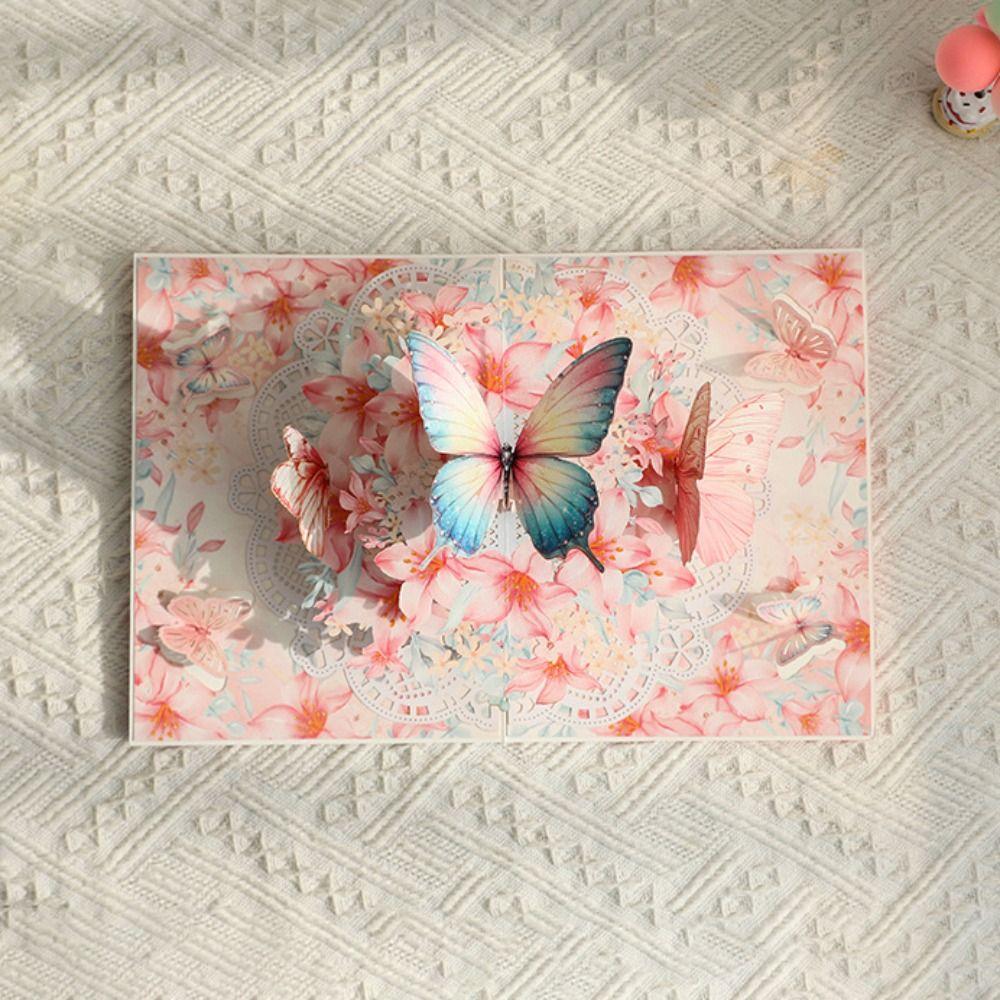 New 3D Pop-Up Cards Foldable Butterfly Flowers Birthday Greeting Card Elegant with Envelope Birthday Cards Surprise Gift
