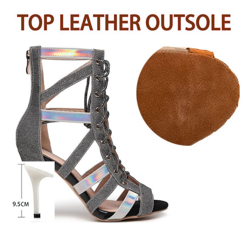 

Женская обувь для латинских танцев, серебряные женские танцевальные ботинки для сальсы, танго, спортивная обувь для дома, женская обувь для бальных танцев, каблук 9,5 см, уличный 37