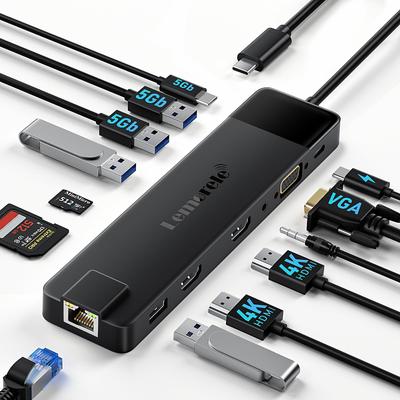 13-in-1 Docking Station with 2 HDMI Ports, LAN, USB-C Hub, Type C, 4K Dual HDMI, Triple Display Extender, MST Triple Display Dock, HDMI 2 Port, VGA, U