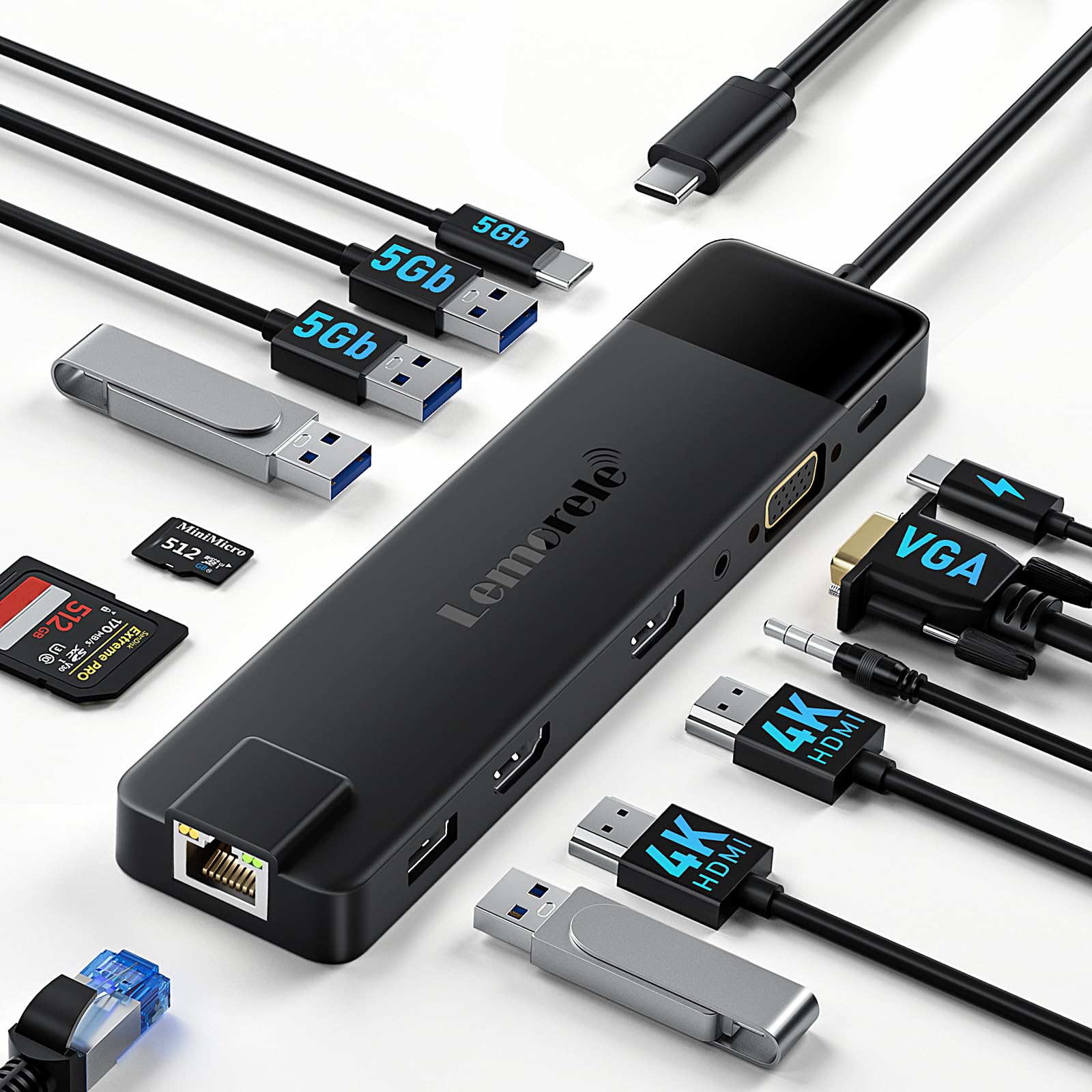 

Универсальная док-станция 13-в-1 с 2 портами HDMI, LAN, USB-C концентратором, Type C, 4K Dual HDMI, Расширитель тройного дисплея, Док-станция MST для тройного дисплея, Порт HDMI 2, VGA, U