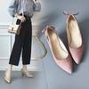 Women's Pointed Toe Chunky Heeled Single Shoes Shallow Mouth Suede Medium Heeled Work Shoes