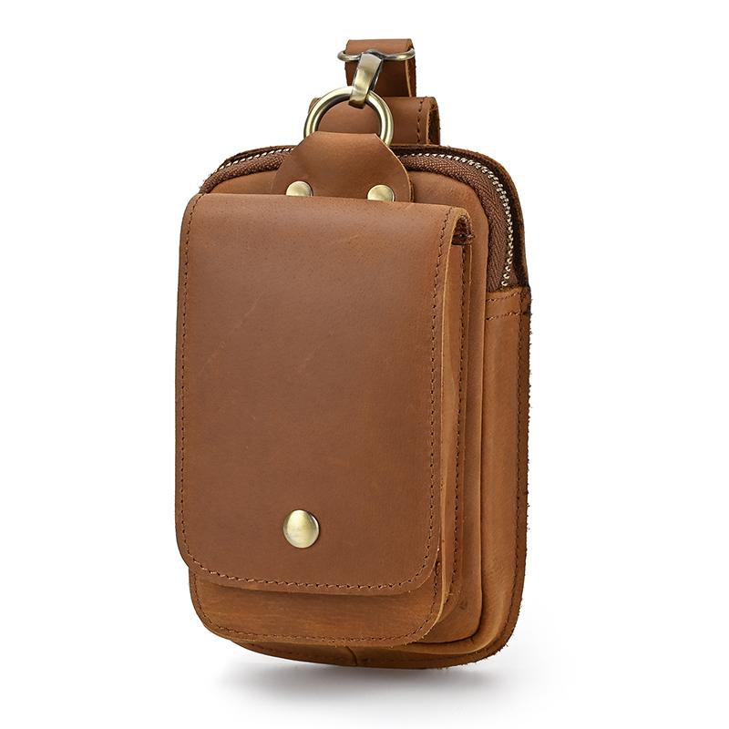 Small Male Bag Genuine Leather Waist Bag Phone Belt Pouch Men's Waist Pack With Clip On Pants Leather Waist Bag Mini Phone Bag