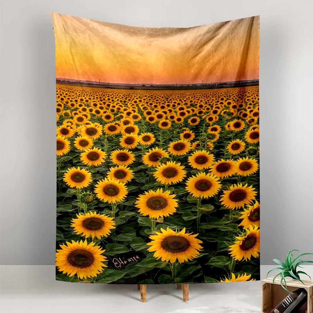 Sunflower Field At Sunset Patterned Tapestry for Bedroom and Living Room Home Decor