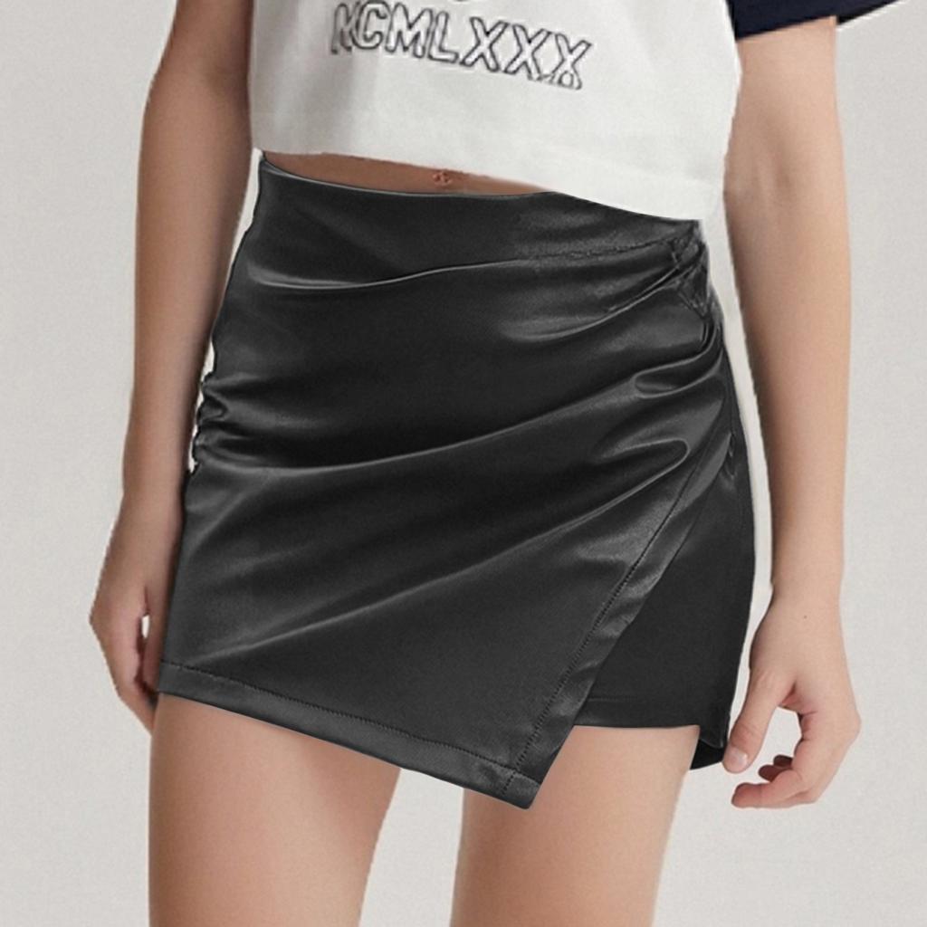 Mädchen Mode PU Leder Elastische Taille Lässige Kurze Hosen Rock