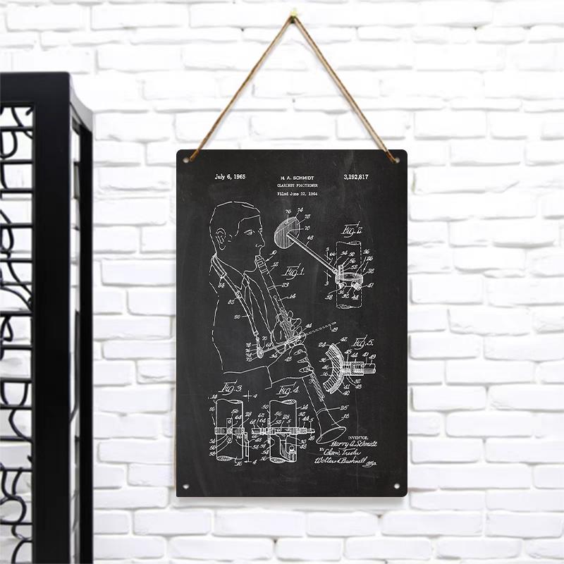 

Vintage Clarinet Patent Drawing Metal Tin Sign Wall Art for Living Room Study Bar Decor 7.9x11.8In(20x30cm)