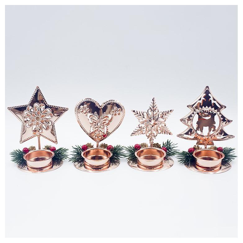 New Christmas Decoration Iron Art Christmas Table Candlestick Red Fruit Pine Cone Candlestick Desktop Decor