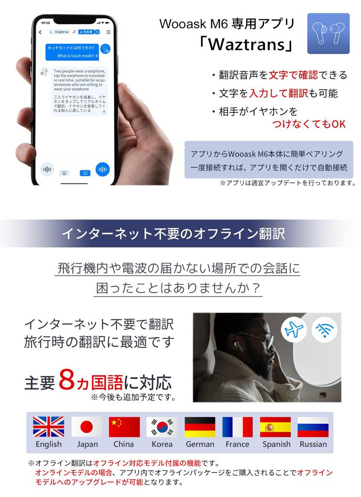 Wooask M6 127 Languages Supported Wooask Earphone Online AI High Music Technical Approval Approved Translator, Interpreter, Earphones, Type, Version,