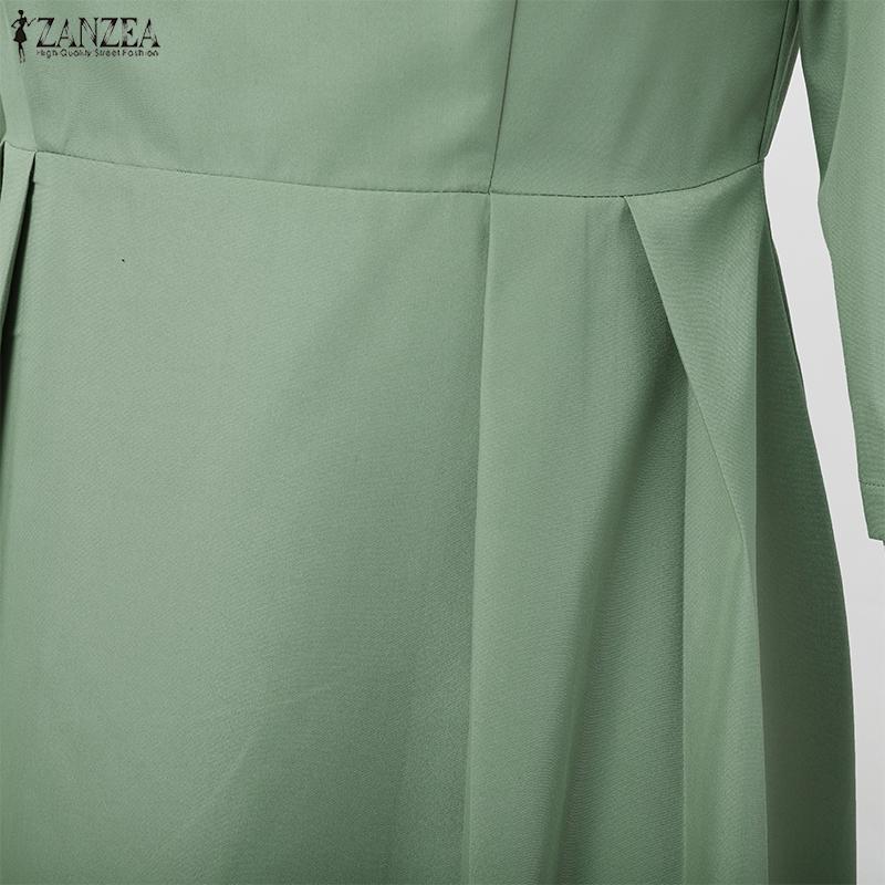 ZANZEA Women Casual Round Neck Solid Color 3/4 Sleeve Long Dress