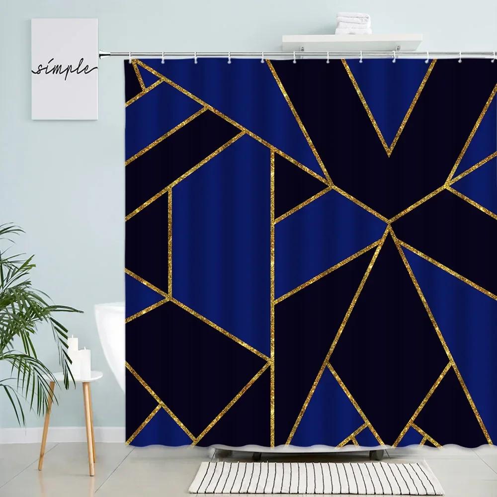 Black Grey Marble Shower Curtain Sets Gold Line Creative Geometric Bath Curtains Polyester Fabric Chic Bathroom Decor With Hooks