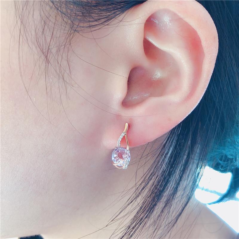 Exquisite Russian Purple Gold Classic Inlaid With Purple Gemstones, Shiny Women'S Rose Gold-Plated Drop-Shaped Earrings For Women