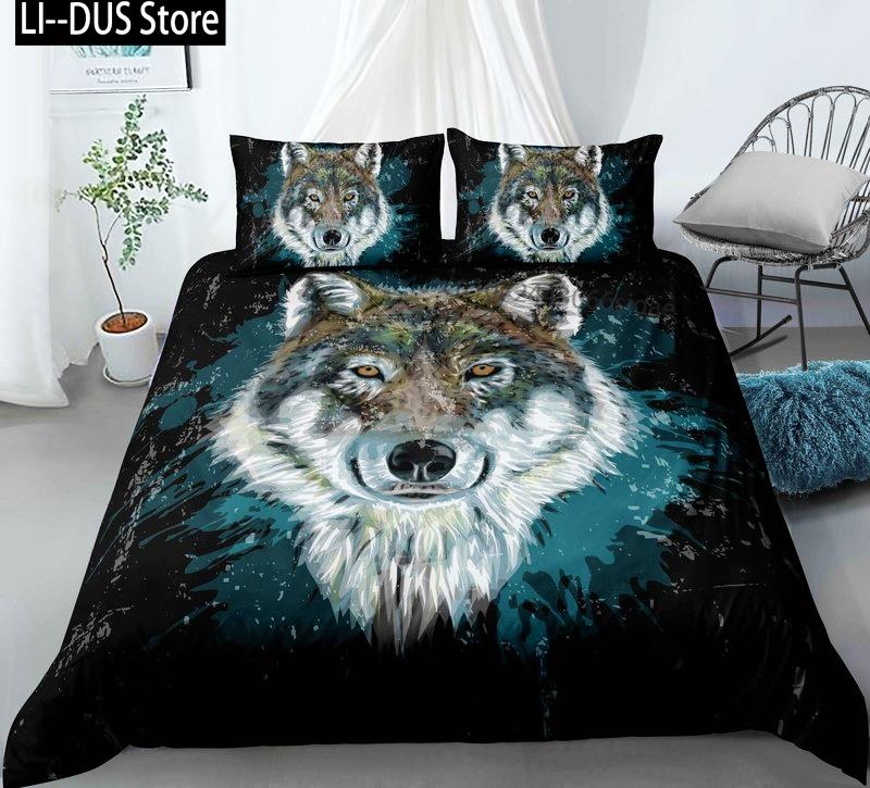 New Wolf Bedding Set Single Twin Full Queen King Size Animal Bloodthirsty Wolf Bed Set Aldult Kid Bedroom Duvetcover Sets 3D 037