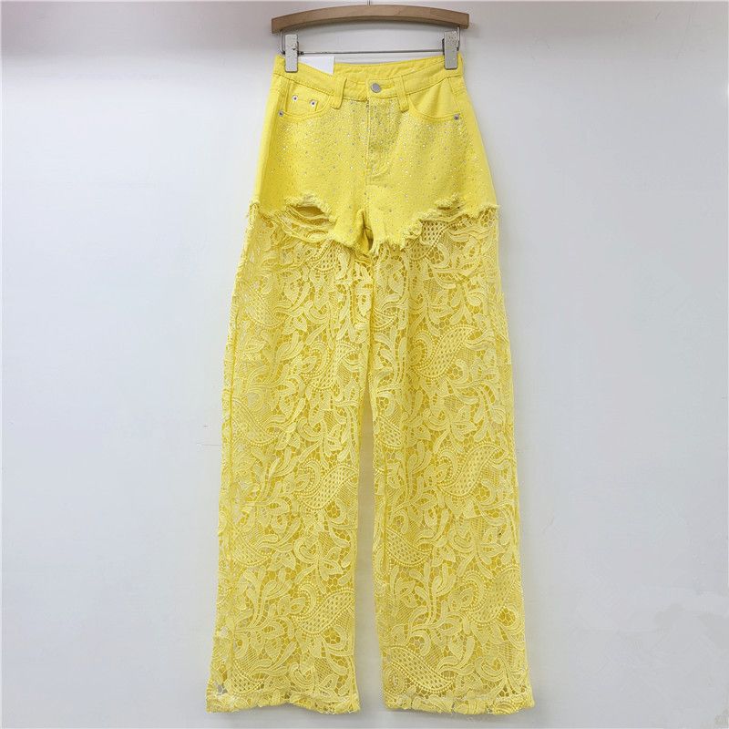 

Повседневные брюки Летние Новые Брюки женские Кружевная Отделка Горячая Отделка Широкие Брюки Стройнящие Драпированные Прямые Повседневные Брюки Yellow M(Suggested 47.50 kg-52.50 kg)
