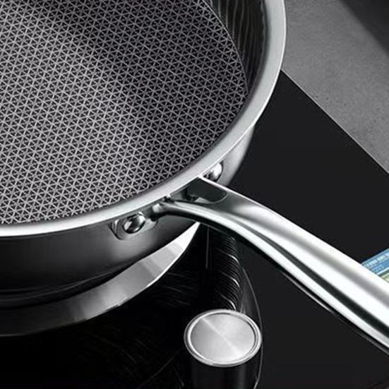 Stainless Steel Frying Pan Dual-Sided Grill for Steak & Eggs One-piece Handle Skillet Commercial Grade Corrosion-resistant Cookware with Ergonomic