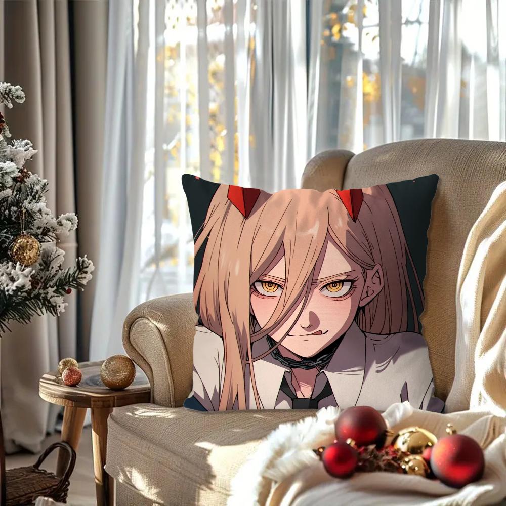 Power Animation Chainsaw Man Pillow Case SquarePillow Bedroom Sofa Leisure Comfort Cushion Car Living Room Home Decoration 40X40