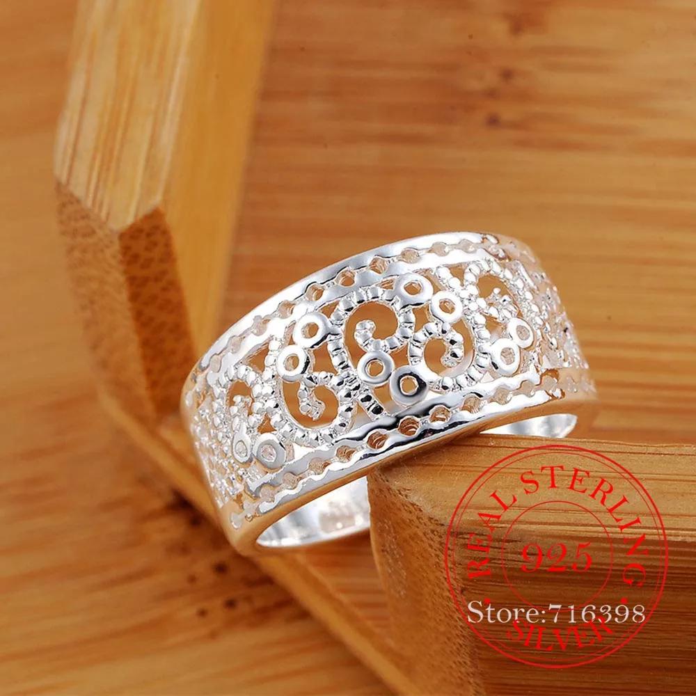 

925 Sterling Silver Hollow Flower Rings for Women Man Fashion Wedding Engagement Party Gift Charm Jewelry 7