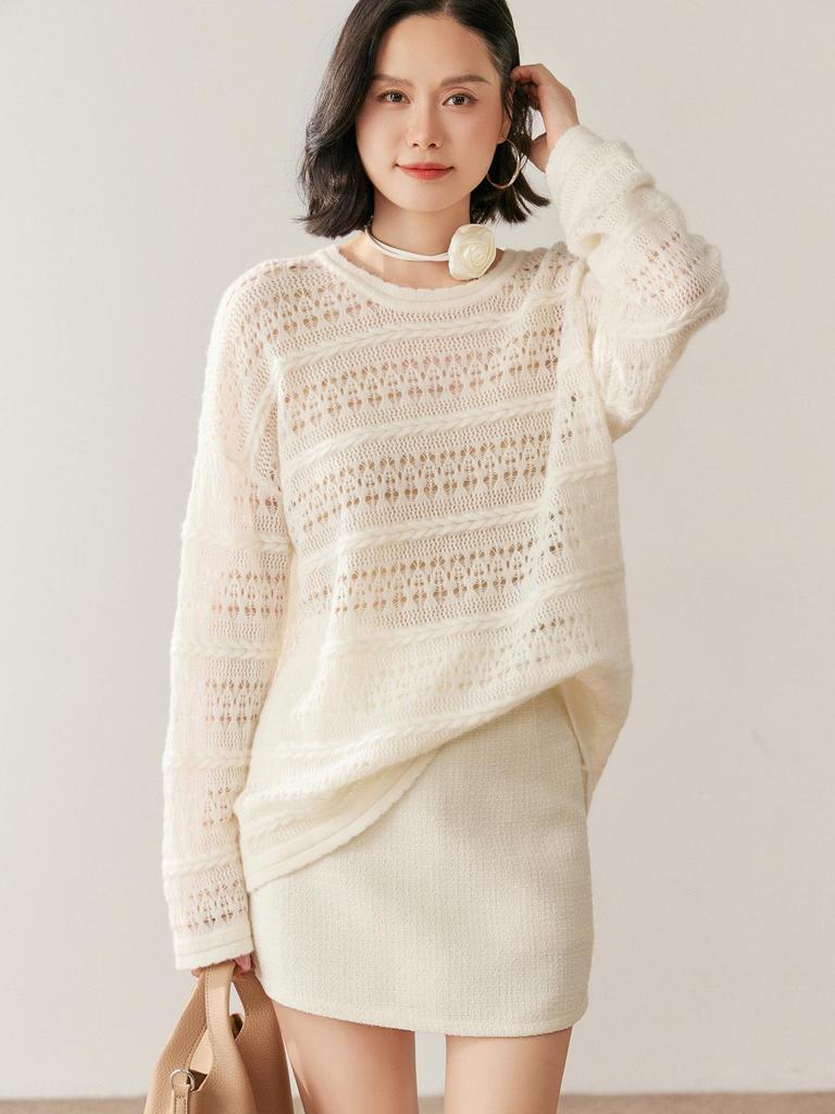 Women's Cashmere Round Neck Pullover Sweater - Fashionable and Warm for Autumn and Winter