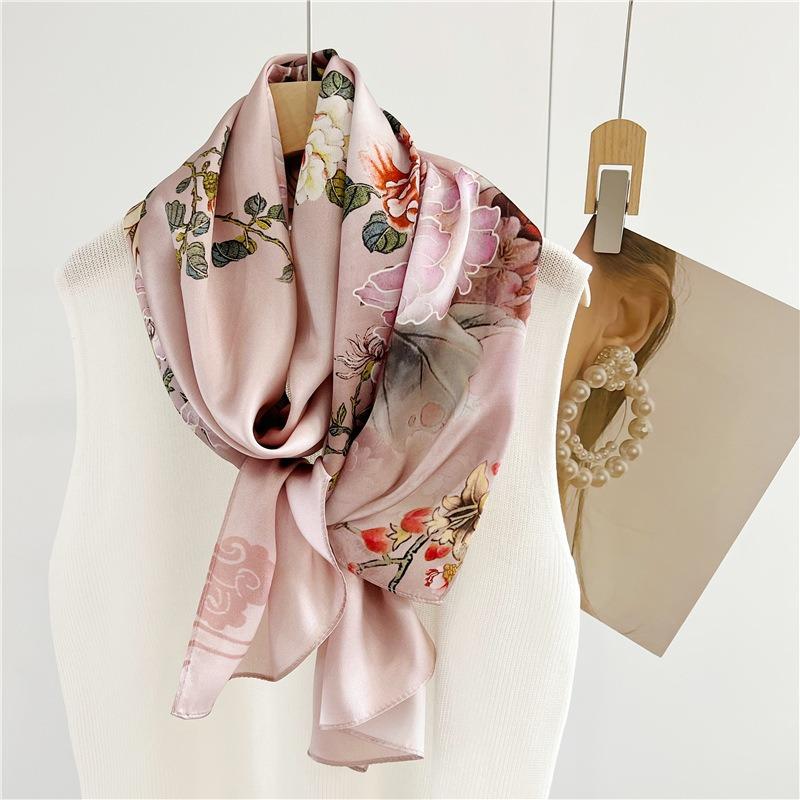 Silk Plain Crepe Satin Long Silk Scarf for Women