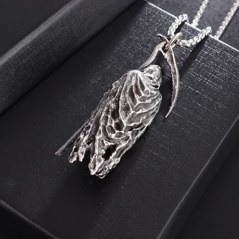 Retro Cloaked Grim Reaper with Sickle Pendant Necklace For Men Hip Hop Punk Copper Color Stainless Steel Neck Chain Jewelry Gift
