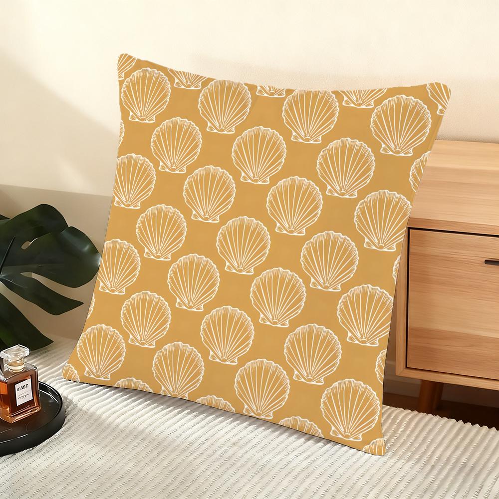 Seashell Pattern Cushion Cover Soft Short Plush Pillow Cover Smooth Cozy Texture Aesthetic Cushion Case Home Decor