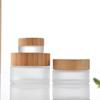 Frosted Glass Skincare Jar with Round Bamboo Lid