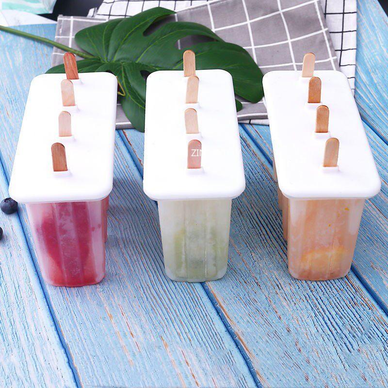 4-Link Ice Cream Popsicle Mold DIY Ice Cream Machine Homemade Ice Cubes Box Plastic Stick Ice-lolly Mold Tray Kitchen Gadgets