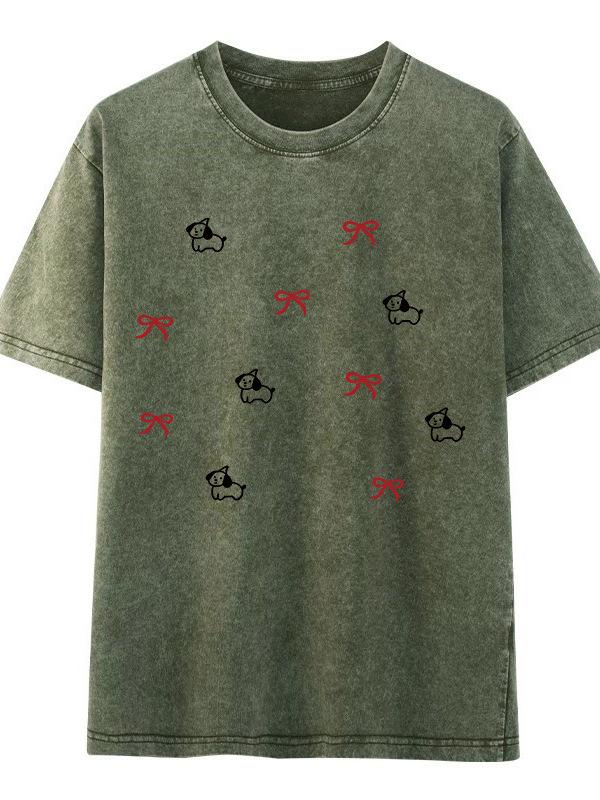 

Unisex Washed & Distressed Pure Cotton Short-Sleeve T-Shirt - Trendy American High Street, Loose Fit, Plus Size, Early Spring Fashion. L темно-зелений колір