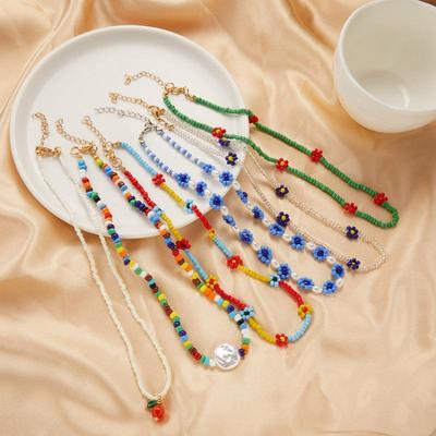 Collana Bohémien con Perline di Riso Floreali - Colorato Accessorio da Spiaggia da Donna