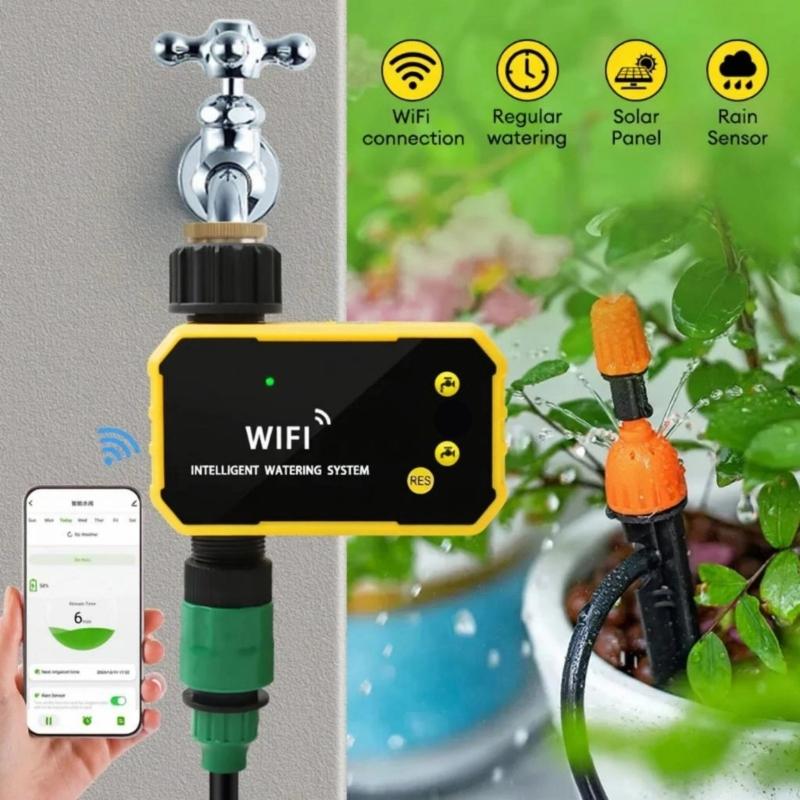 Timer WiFi Programmabile ad Energia Solare Sistema di Irrigazione Automatica per Piante da Giardino con Sensori di Pioggia e Controllo tramite App Remota