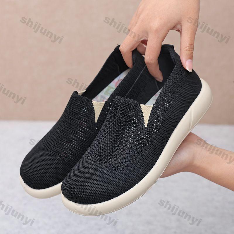 Fashion Women's Shoes 2025 Summer New Fashion Breathable Mesh Fly Weave Women's Casual Shoes Round Toe Non Slip Soft Sole Mom's Shoes