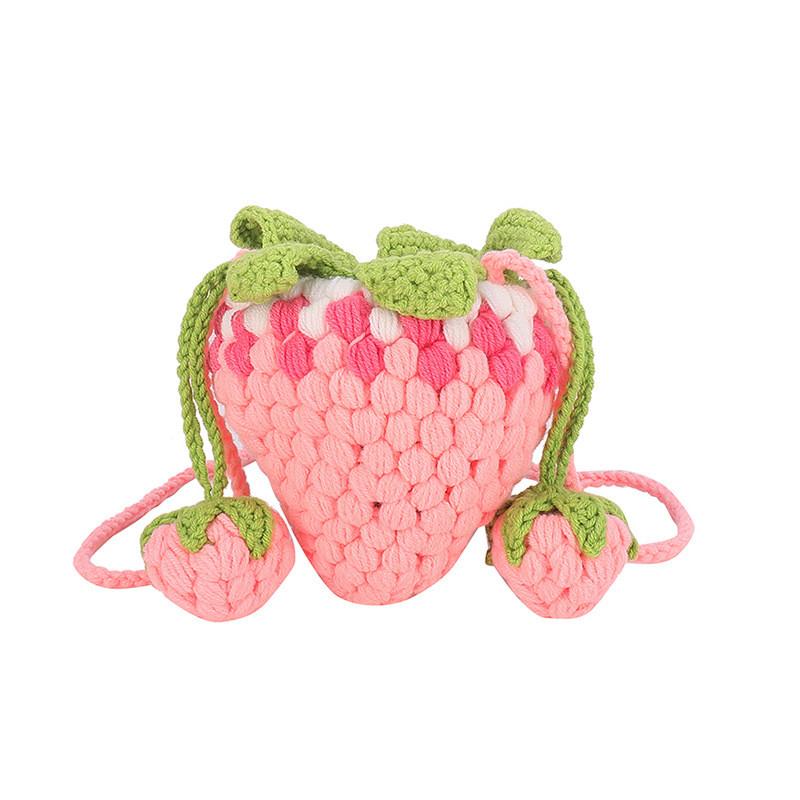 Adorable Korean Style Knitted Strawberry Crossbody Bag For Girls Soft Plush Design