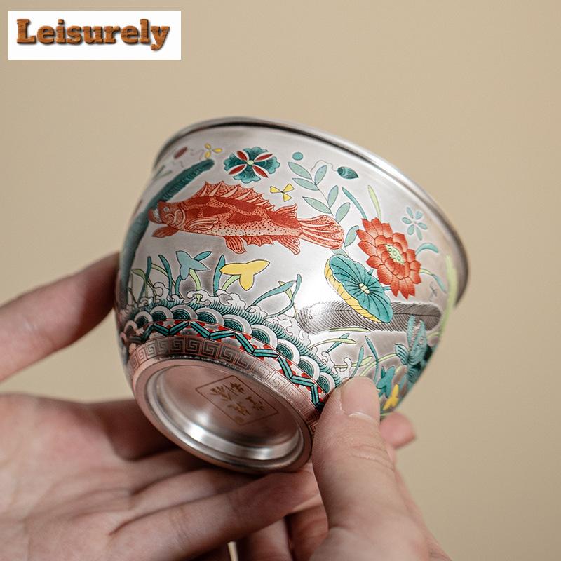 160ml Fish and Algae Patterned Teacup Gilded Silver Water Jug Large Capacity Master Cup Puer Tea Bowl Mug Chazhan Kung Fu Teaset